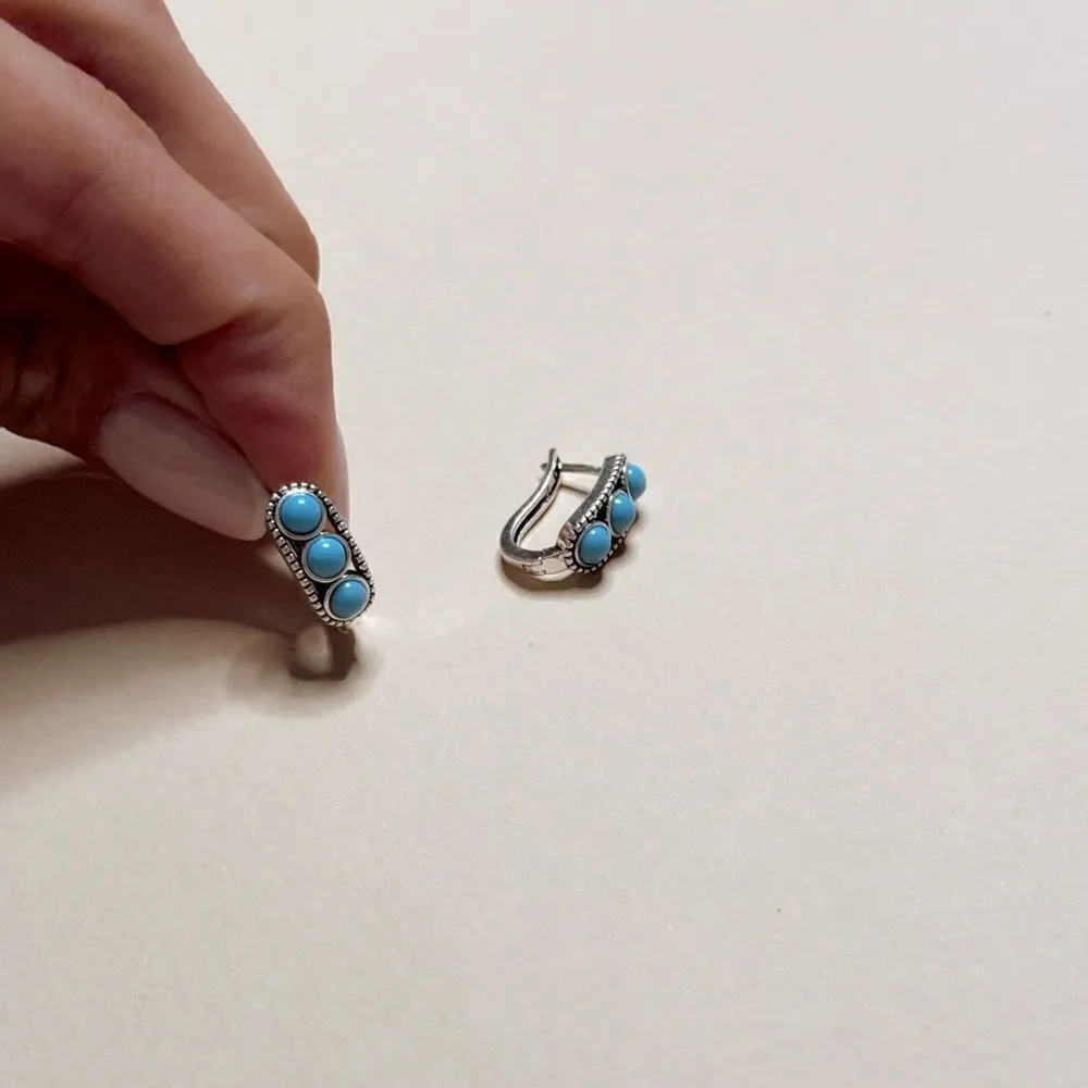 Silver and Blue Hoop Earrings S1009